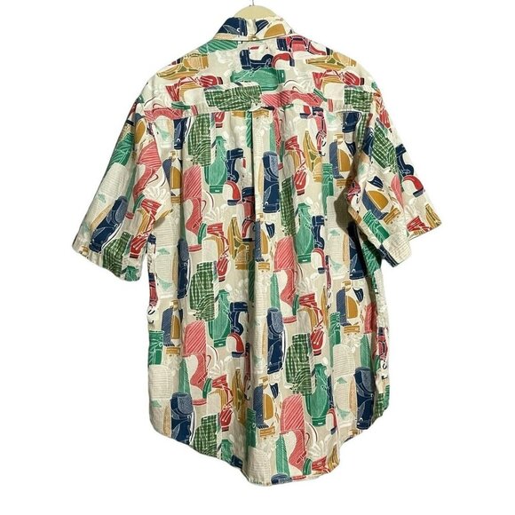 Creek Wood USA Button Shirt Golf Club Men Size M Golfer Retro Pattern Colorful - Picture 2 of 12
